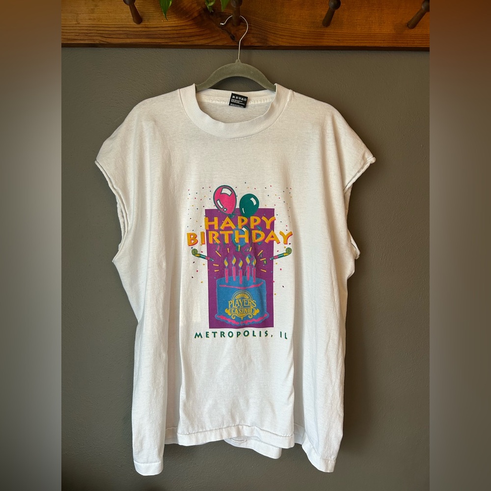 Vintage Y2K Happy Birthday Players Casino T-shirt Cutoff Men’s 2XL metropolis IL